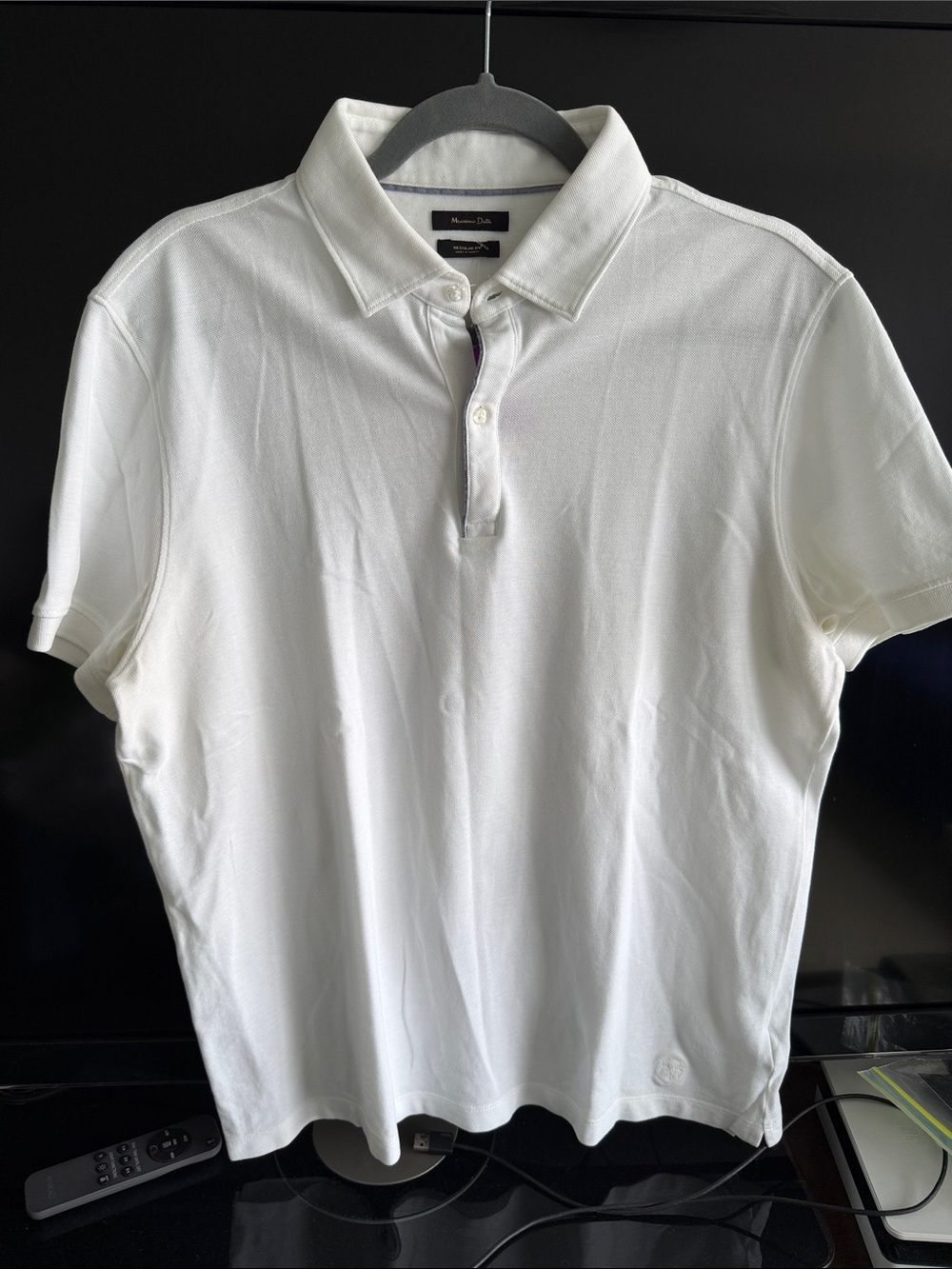 Massimo Dutti Men's White Polo with Subtle Placket Detail